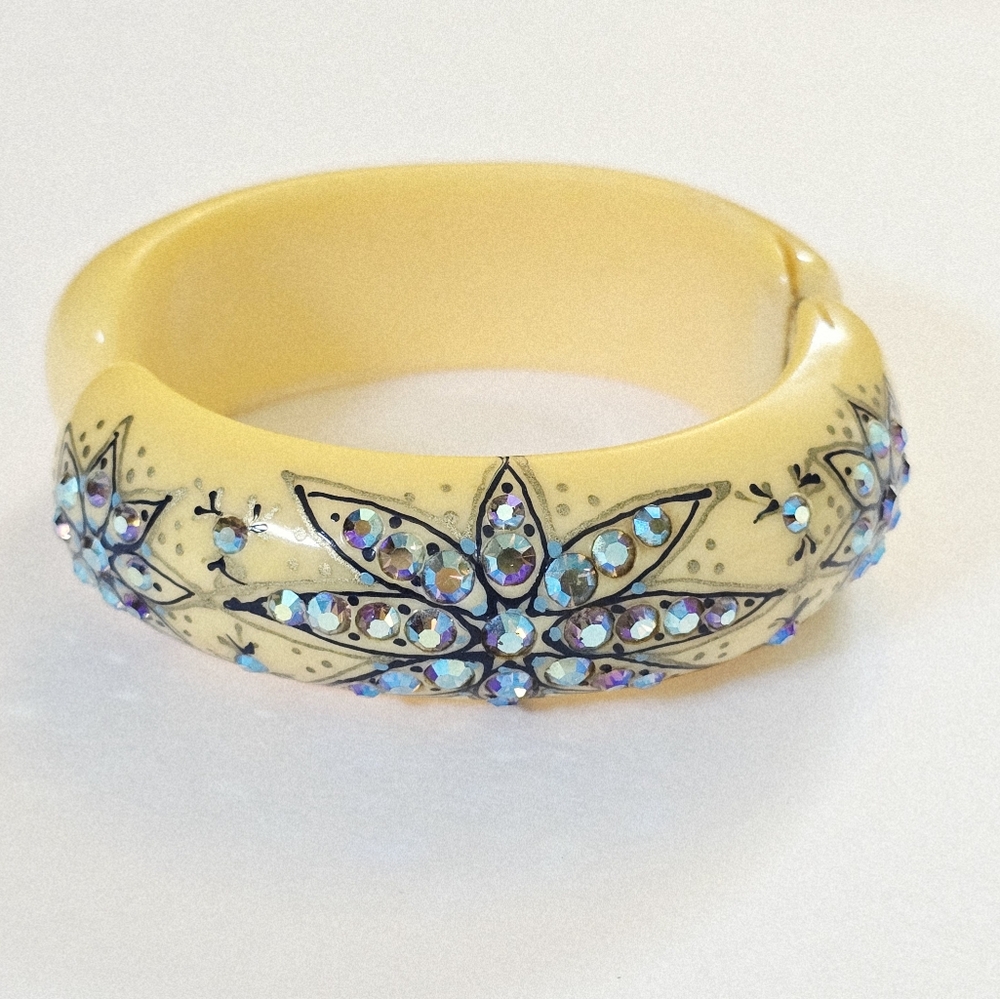 Vintage Weiss 50s rhinestone clamper bracelet Pinup Hollywood Glamour Hand Paint